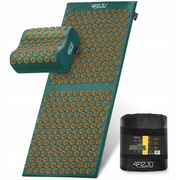 4FIZJO Akupresūros masažinis kilimėlis XL + kaklo volelis (Žalias + Ruda)